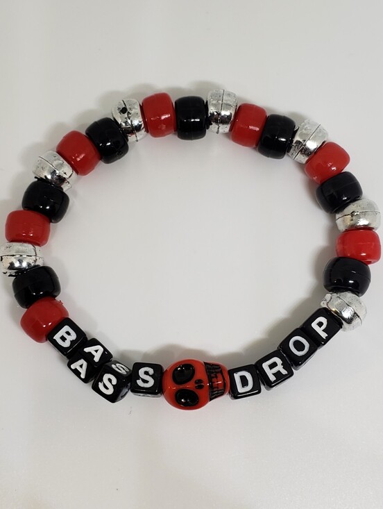 Handmade Jewelry - Handmade Red Black Silver Skull Bass Drop Kandi bracelet